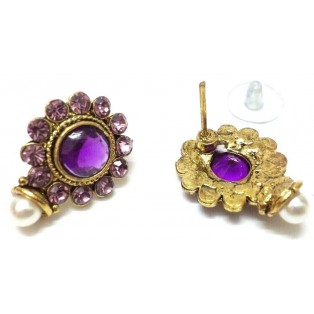 Gold Oxidized Women Earring Stud Jewelry PushBack Classy Gift Rhinestones Bead 3